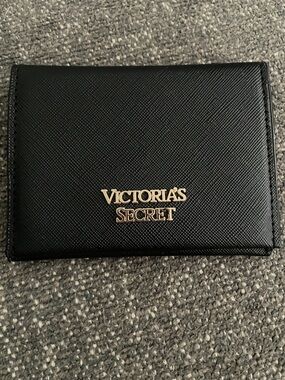 Victoria's Secret Black Saffiano Card Holder with Gold Logo
